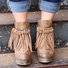 Wedge Booties Artificial Leather Tassel Boots Wedge Heel Zipper Shoes