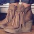 Wedge Booties Artificial Leather Tassel Boots Wedge Heel Zipper Shoes