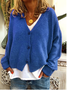 Solid Crew Neck Loose Casual Cardigans