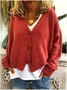 Solid Crew Neck Loose Casual Cardigans