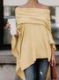 Solid Casual Batwing Sleeve Cold Shoulder Blouses