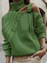 Cotton-Blend Loose Plain Turtleneck Jumper