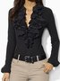 V Neck Cotton-Blend Plain Fit Shirt