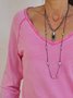 Casual Cotton-Blend V Neck Plain Blouses