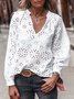 Casual Cotton V Neck Patchwork Blouses