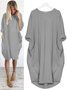 Crew Neck Batwing Sleeve Solid Casual Midi