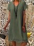 Cotton-Blend Casual Solid V Neck Causal Dress