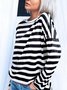 Striped Crew Neck Cotton Vacation Casual Top