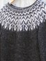 Black Round Neck Vintage Cotton-Blend Sweater