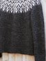 Black Round Neck Vintage Cotton-Blend Sweater