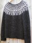 Black Round Neck Vintage Cotton-Blend Sweater