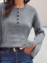 Gray Slit Buttoned Long Sleeve Paneled Date Daily Casual Jumper