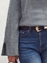 Gray Slit Buttoned Long Sleeve Paneled Date Daily Casual Jumper