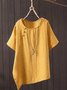 Cotton-Blend Solid Casual Loose T-shirt