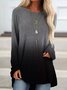 Women Vintage Ombre Winter Daily Casual Long sleeve Crew Neck Cotton-Blend Regular Top