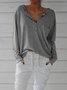 Cotton-Blend Long Sleeve Casual V Neck Top