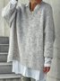 Women Casual Winter Solid Crew Neck Daily Long sleeve Loose Cotton-Blend Regular Jumper