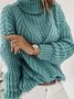 Women Simple Autumn Solid Polyester Natural Mid-weight Daily Long sleeve Turtleneck Jumper