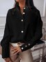 Plain Stand Collar Fit Off Shoulder Sleeve Blouses