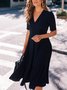 V Neck Fit Casual Midi