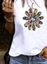 Casual Cotton-Blend Printed Loose Tank & Cami