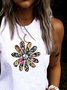 Casual Cotton-Blend Printed Loose Tank & Cami