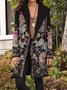 Cloth Blended Floral Loose Shawl Collar Coats