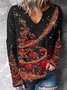 Casual V Neck Christmas T-shirt