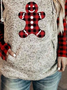 Christmas Gingerbread Plaid Printed Long Sleeves Hoodie Casual Sweatshirt
