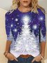 Crew Neck Casual Loose Christmas Snowman Blouses