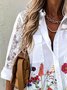 Loose Floral Shirt Collar Polyester Fibre Blouses