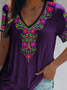 V Neck Cotton-Blend Boho Loose T-shirt