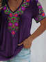 V Neck Cotton-Blend Boho Loose T-shirt