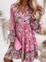 V Neck Polyester Fibre Loose Floral Shorts