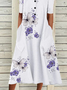 Half Sleeve Casual Loose V Neck Midi
