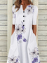 Half Sleeve Casual Loose V Neck Midi