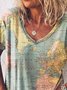 Printed Simple V Neck Loose T-shirt