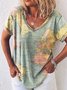 Printed Simple V Neck Loose T-shirt