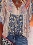 Printed Polyester Fibre Boho V Neck T-shirt