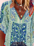 V Neck Vintage Half Sleeve Polyester Fibre Blouses