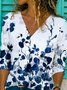 Casual V Neck Cotton-Blend Floral Sweatshirt &pullover