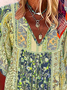 V Neck Floral Loose Cotton-Blend Sweet Blouses