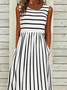 Jersey Casual Striped Crew Neck Midi
