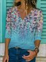 Vintage V Neck Cotton-Blend Striped Sweatshirt &pullover