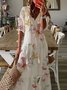 Polyester Fibre Loose Casual V Neck Maxi