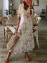 Polyester Fibre Loose Casual V Neck Maxi