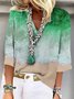 Polyester Fibre Loose Sea V Neck Blouses