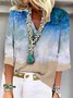 Polyester Fibre Loose Sea V Neck Blouses