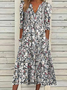 Polyester Fibre V Neck Casual Midi