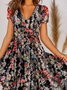 Jersey Floral Loose V Neck Midi